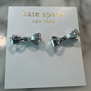 Kate Spade "Love Notes" Earrings Silver  Skinny Mini Bow Studs NEW NWT & Bag